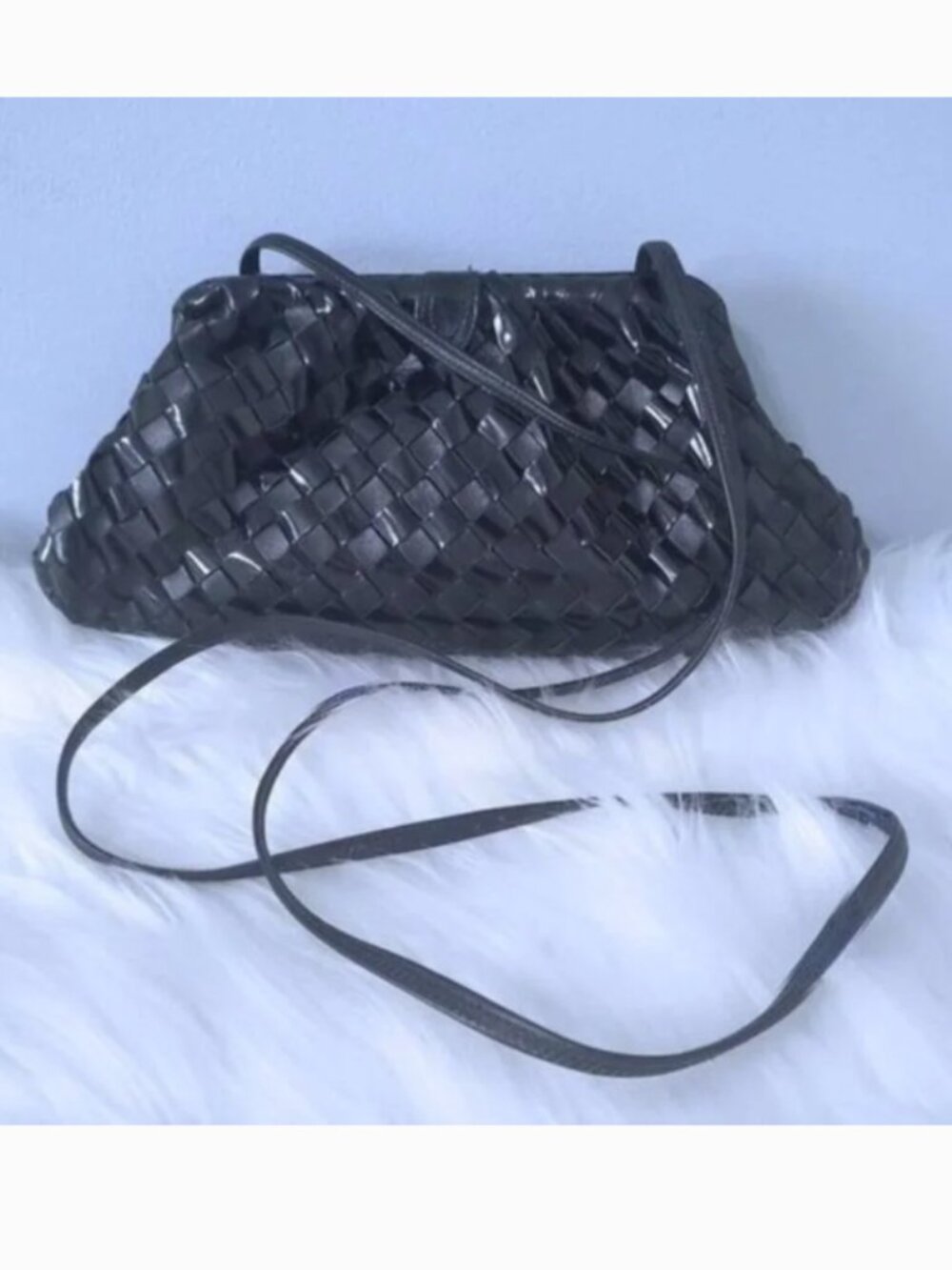 Sharif woven patent leather kisslock crossbody EUC
